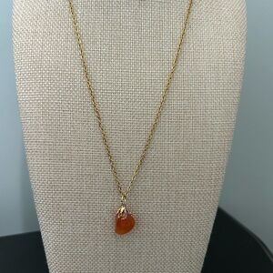 Natural Orange Stone Pendant Necklace | Gold Tone Chain | Unique Gemstone